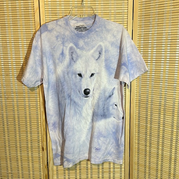 The Mountain Other - The Mountain Pale Purple Tie Dye White Wolves Cotton Tee Shirt Medium 2003 Naito